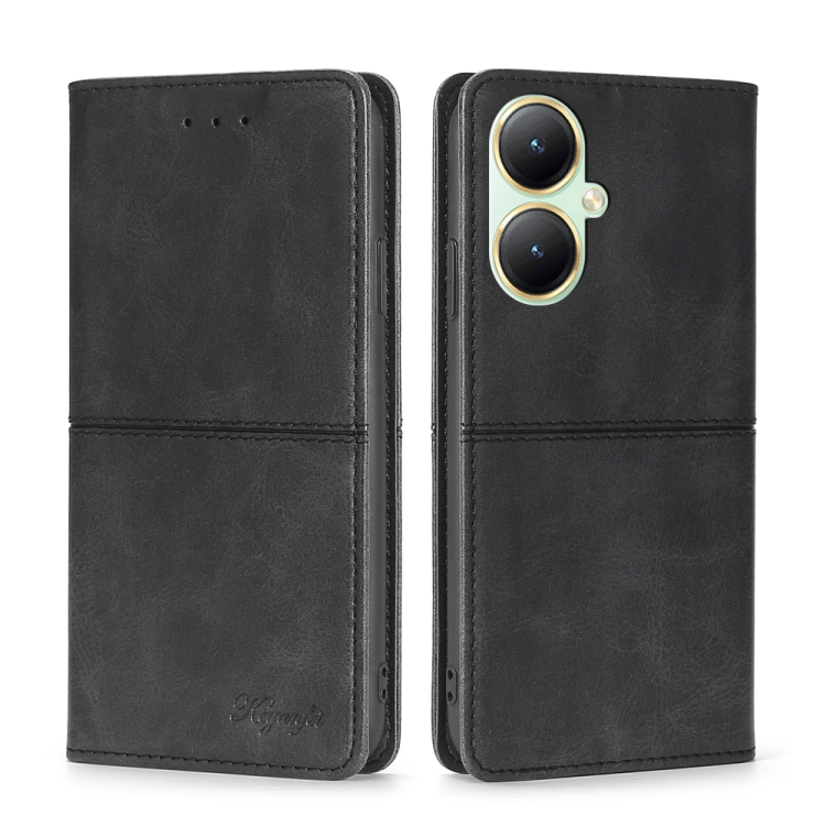 

For vivo Y35+ 5G Cow Texture Magnetic Leather Phone Case(Black)