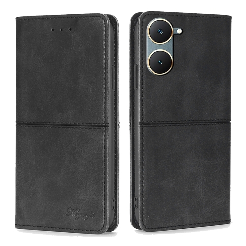 

For vivo Y03 4G Cow Texture Magnetic Leather Phone Case(Black)