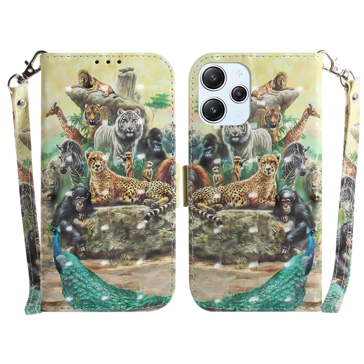 

For Xiaomi Redmi 12 3D Colored Horizontal Flip Leather Phone Case(Zoo)