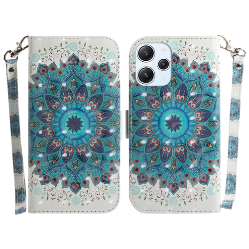 

For Xiaomi Redmi 12 3D Colored Horizontal Flip Leather Phone Case(Peacock Wreath)