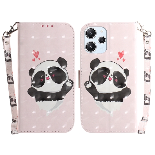 

For Xiaomi Redmi 12 3D Colored Horizontal Flip Leather Phone Case(Heart Panda)