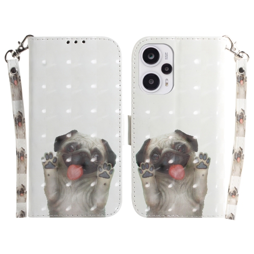 

For Xiaomi Poco F5/Redmi Note 12 Turbo 3D Colored Horizontal Flip Leather Phone Case(Pug)