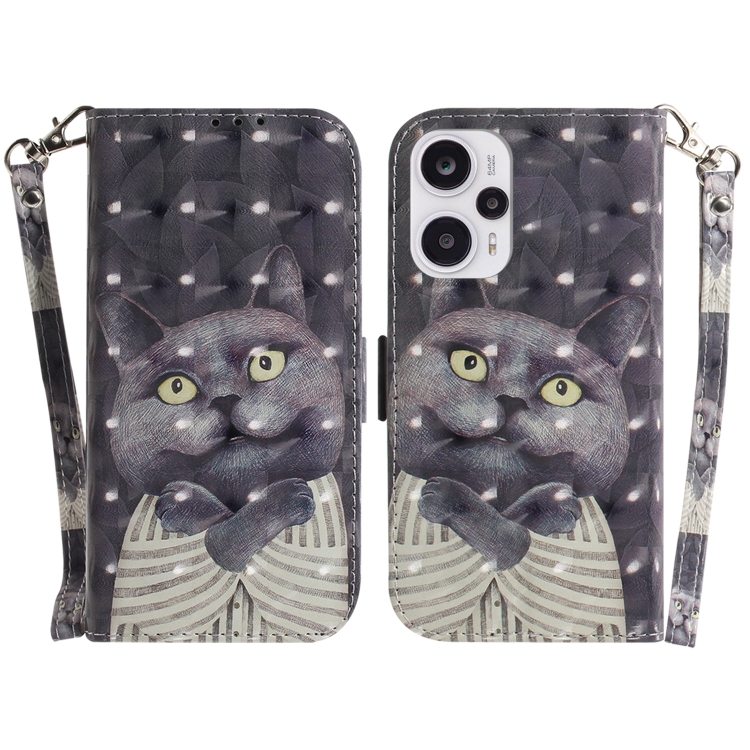 

For Xiaomi Poco F5/Redmi Note 12 Turbo 3D Colored Horizontal Flip Leather Phone Case(Hug Cat)
