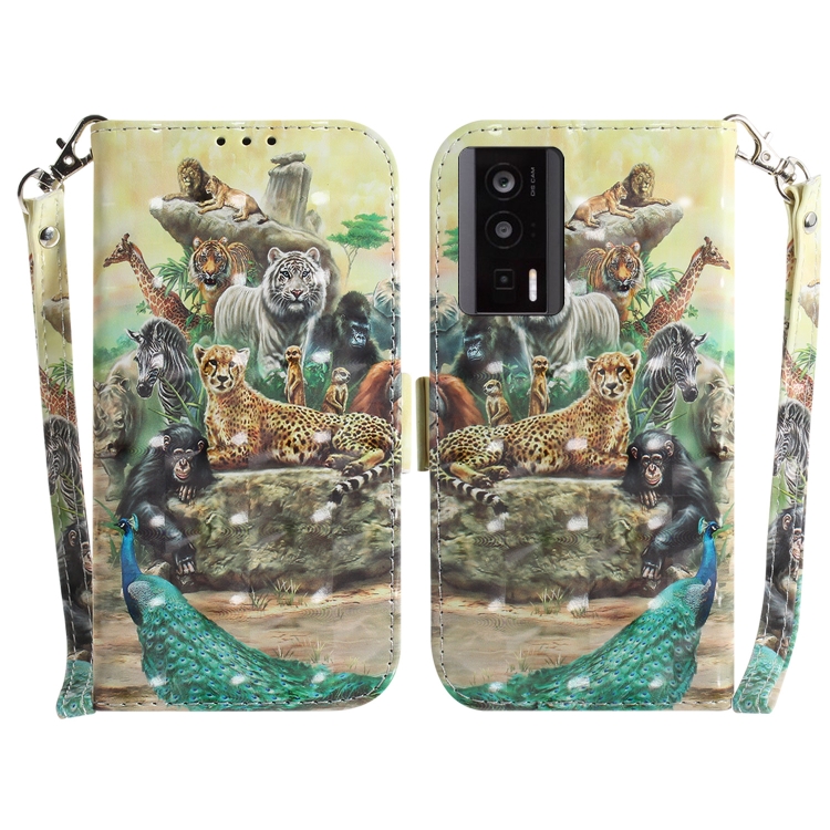 

For Xiaomi Poco F5 Pro / Redmi K60 3D Colored Horizontal Flip Leather Phone Case(Zoo)