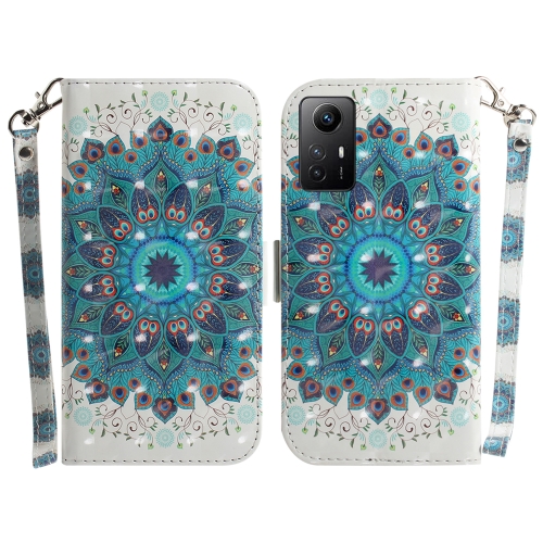 

For Xiaomi Redmi Note 12S 3D Colored Horizontal Flip Leather Phone Case(Peacock Wreath)