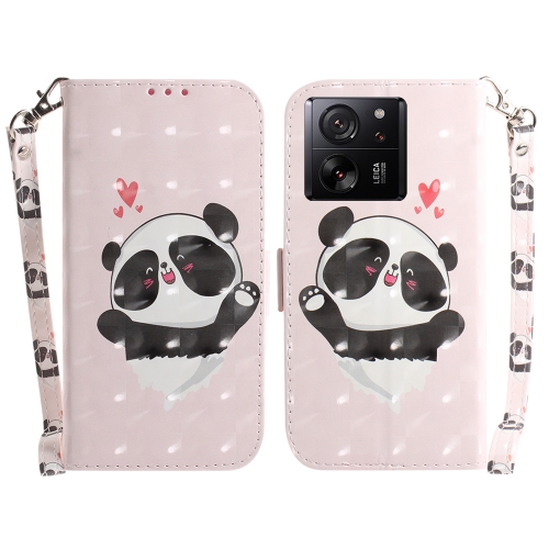 

For Xiaomi 13T / 13T Pro / Redmi K60 Ultra 3D Colored Horizontal Flip Leather Phone Case(Heart Panda)