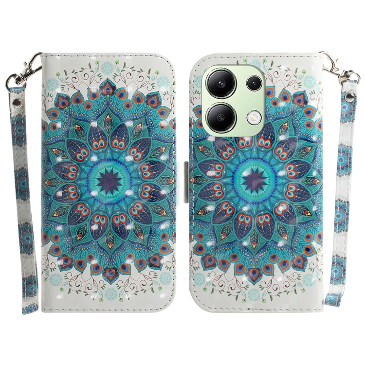 

For Xiaomi Redmi Note 13 4G Global 3D Colored Horizontal Flip Leather Phone Case(Peacock Wreath)