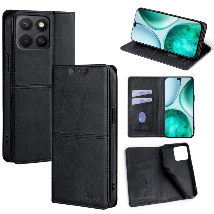 

For Honor X8c 4G Cow Texture Magnetic Leather Phone Case(Black)