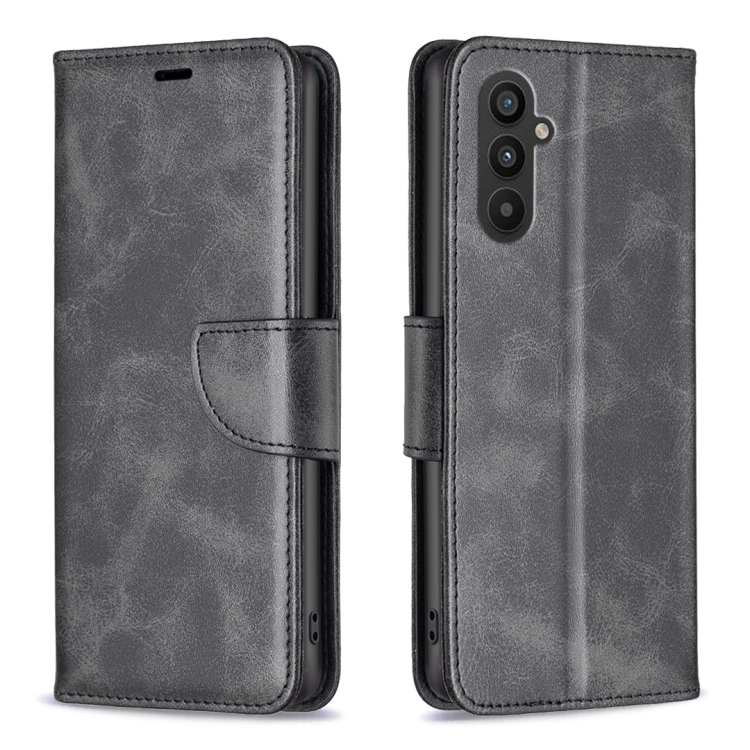 

For Samsung Galaxy A25 5G Lambskin Texture Pure Color Flip Leather Phone Case(Black)