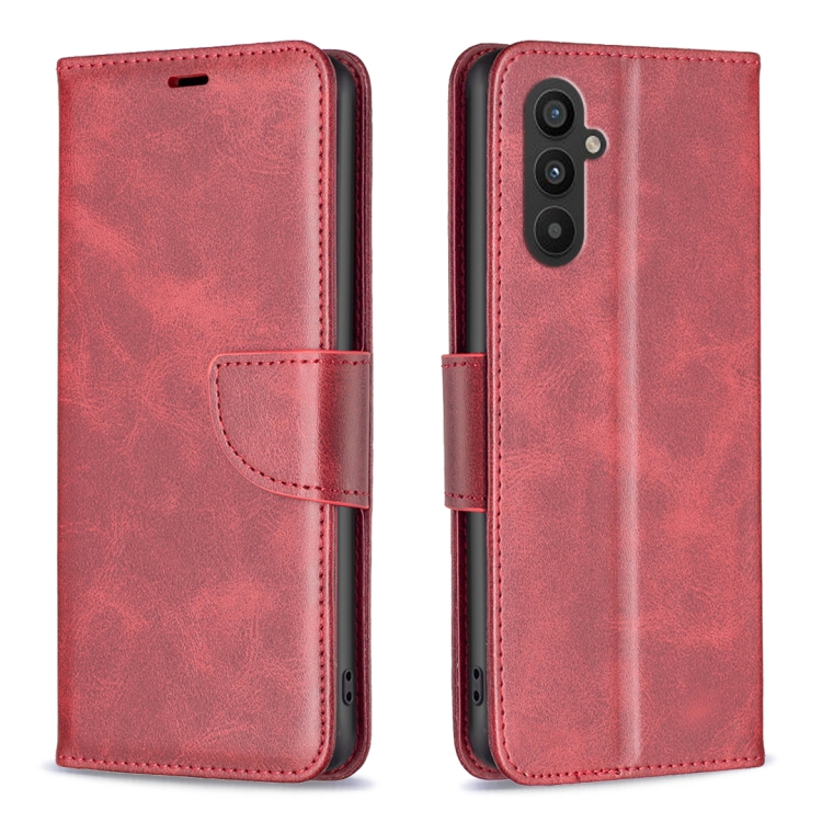 

For Samsung Galaxy A25 5G Lambskin Texture Pure Color Flip Leather Phone Case(Red)