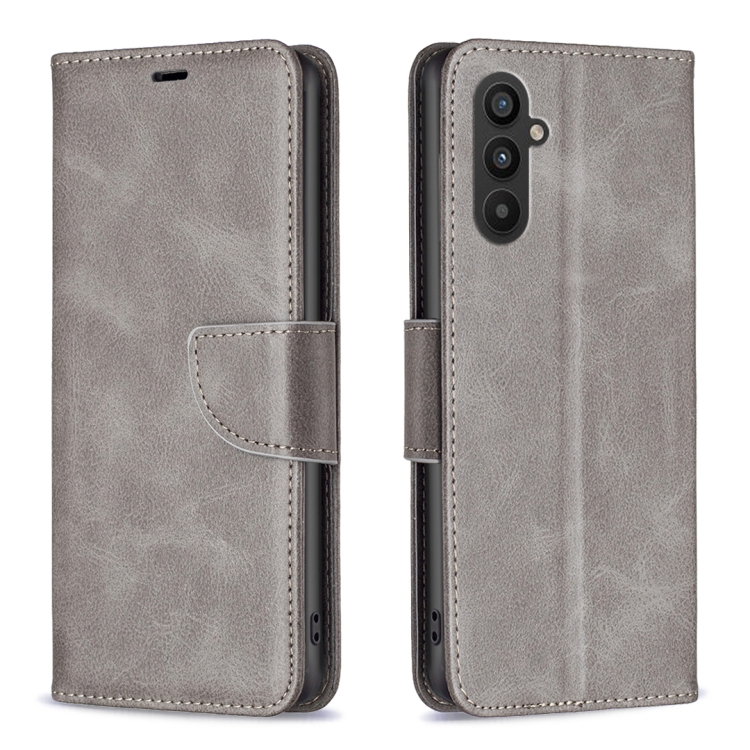 

For Samsung Galaxy A25 5G Lambskin Texture Pure Color Flip Leather Phone Case(Grey)