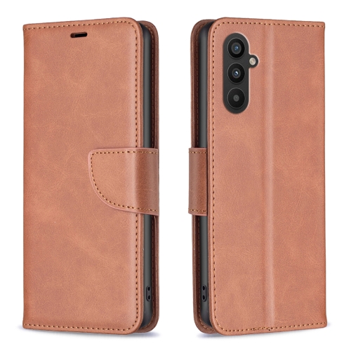 

For Samsung Galaxy A25 5G Lambskin Texture Pure Color Flip Leather Phone Case(Brown)