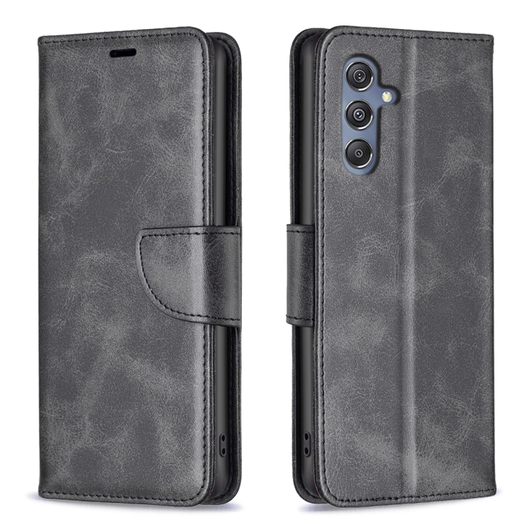 

For Samsung Galaxy M34 5G Lambskin Texture Pure Color Flip Leather Phone Case(Black)