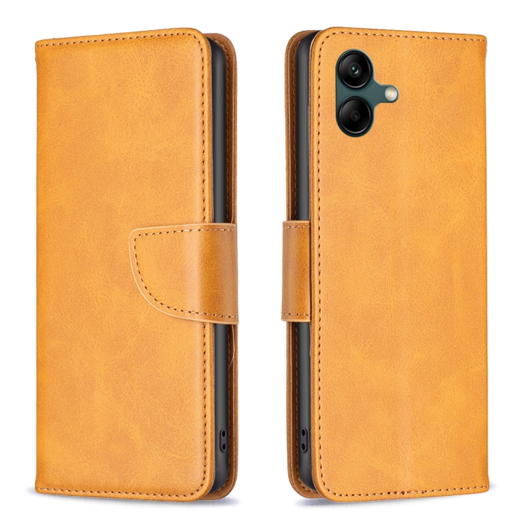 

For Samsung Galaxy A05 Lambskin Texture Pure Color Flip Leather Phone Case(Yellow)