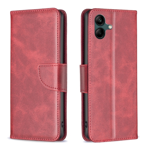 

For Samsung Galaxy A05 Lambskin Texture Pure Color Flip Leather Phone Case(Red)