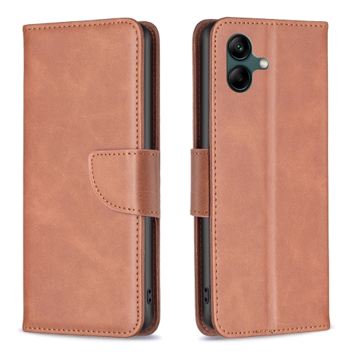 

For Samsung Galaxy A05 Lambskin Texture Pure Color Flip Leather Phone Case(Brown)