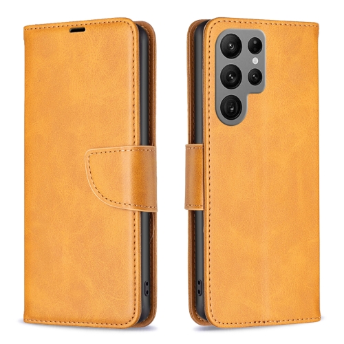 

For Samsung Galaxy S24 Ultra 5G Lambskin Texture Pure Color Flip Leather Phone Case(Yellow)