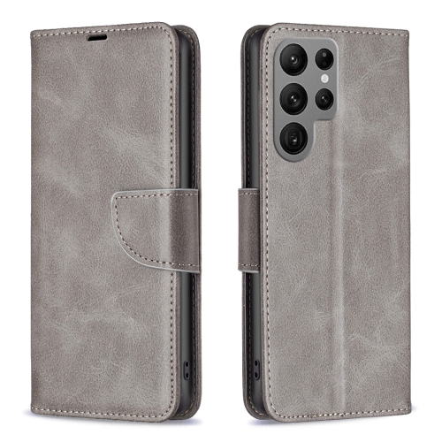 

For Samsung Galaxy S24 Ultra 5G Lambskin Texture Pure Color Flip Leather Phone Case(Grey)