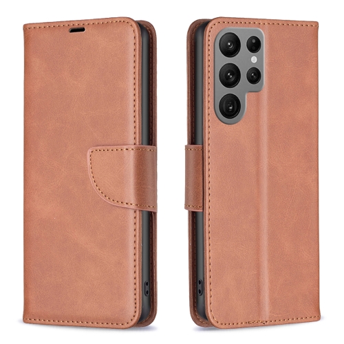 

For Samsung Galaxy S24 Ultra 5G Lambskin Texture Pure Color Flip Leather Phone Case(Brown)