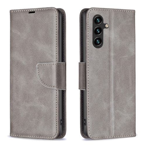 

For Samsung Galaxy A35 Lambskin Texture Pure Color Flip Leather Phone Case(Grey)