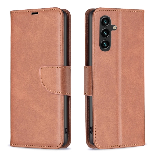 

For Samsung Galaxy A35 Lambskin Texture Pure Color Flip Leather Phone Case(Brown)