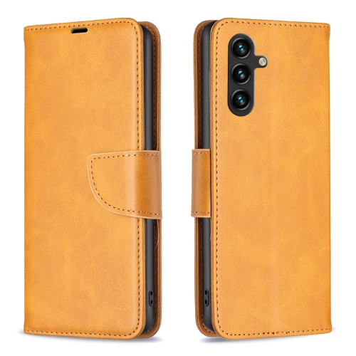 

For Samsung Galaxy A55 Lambskin Texture Pure Color Flip Leather Phone Case(Yellow)