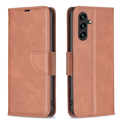 

For Samsung Galaxy A55 Lambskin Texture Pure Color Flip Leather Phone Case(Brown)