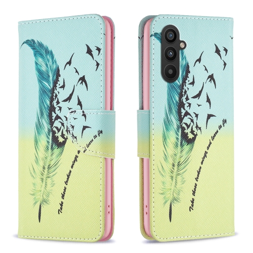 

For Samsung Galaxy A25 5G Colored Drawing Pattern Leather Phone Case(Feather)