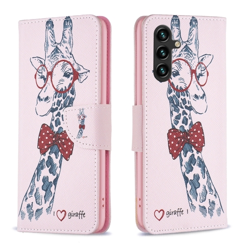 

For Samsung Galaxy A15 Colored Drawing Pattern Leather Phone Case(Giraffe)