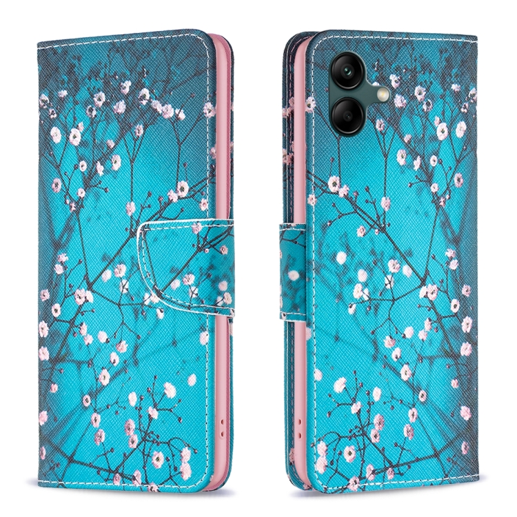 

For Samsung Galaxy A05 Colored Drawing Pattern Leather Phone Case(Plum Blossom)
