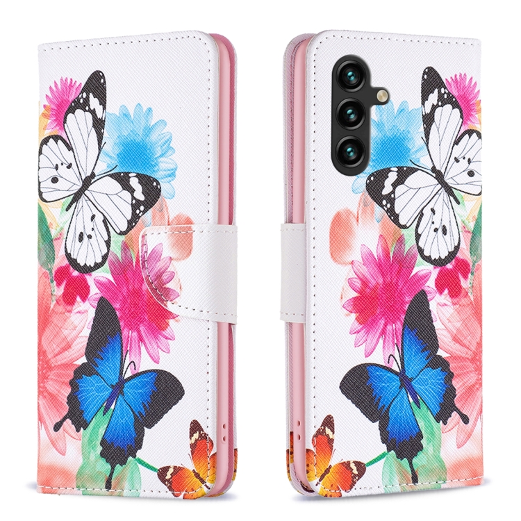 

For Samsung Galaxy A05s Colored Drawing Pattern Leather Phone Case(Butterflies)