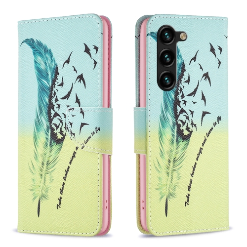 

For Samsung Galaxy S24+ 5G Colored Drawing Pattern Leather Phone Case(Feather)