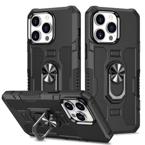 

For iPhone 15 Pro Ring Holder Armor Hybrid Phone Case(Black)