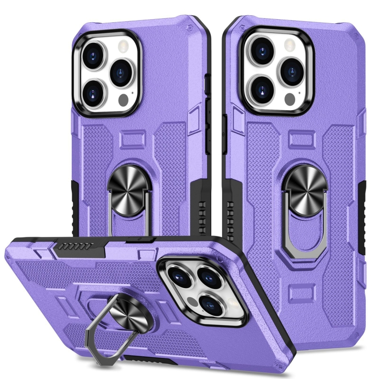 

For iPhone 15 Pro Ring Holder Armor Hybrid Phone Case(Purple)