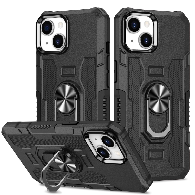 

For iPhone 15 Plus Ring Holder Armor Hybrid Phone Case(Black)