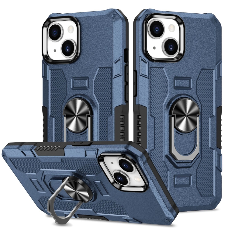 

For iPhone 15 Ring Holder Armor Hybrid Phone Case(Blue)