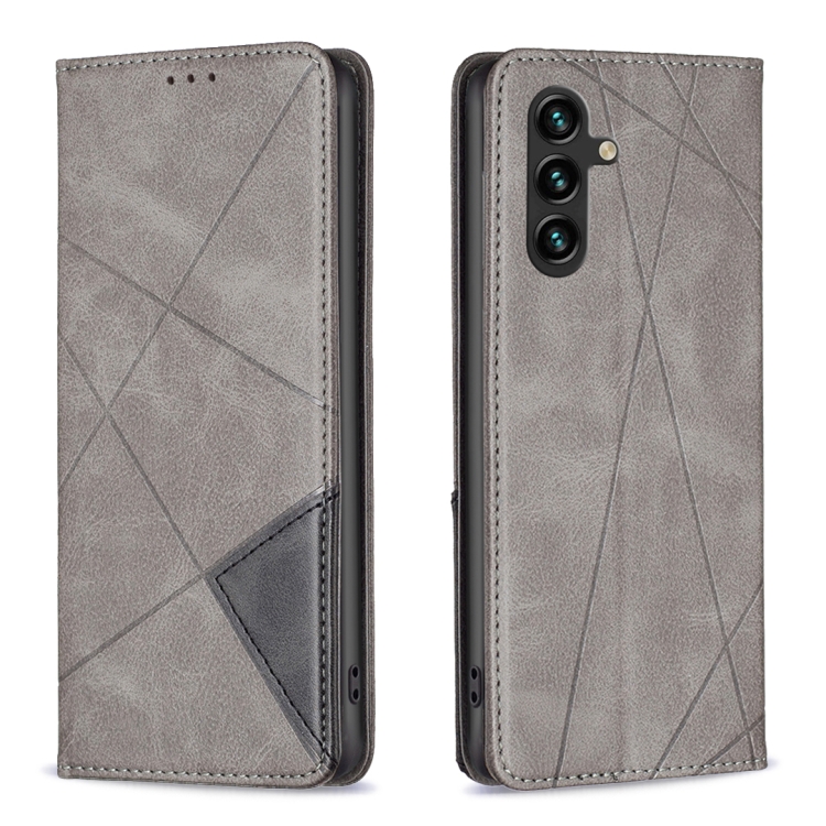 

For Samsung Galaxy A15 Rhombus Texture Magnetic Leather Phone Case(Grey)
