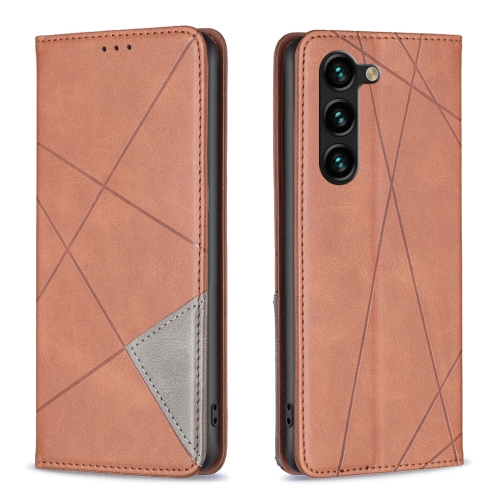 

For Samsung Galaxy S24+ 5G Rhombus Texture Magnetic Leather Phone Case(Brown)