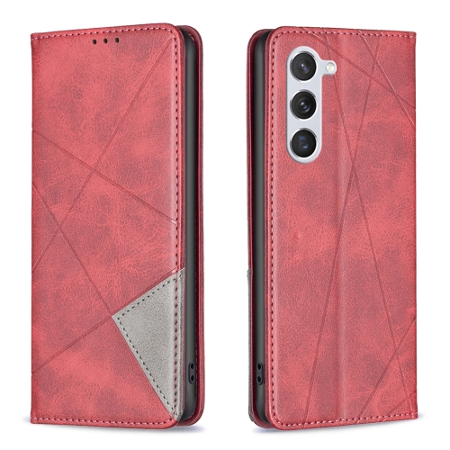 For Samsung Galaxy S24 5G Rhombus Texture Magnetic Leather Phone Case(Red) for vivo x100 pro denim texture flip leather phone case khaki