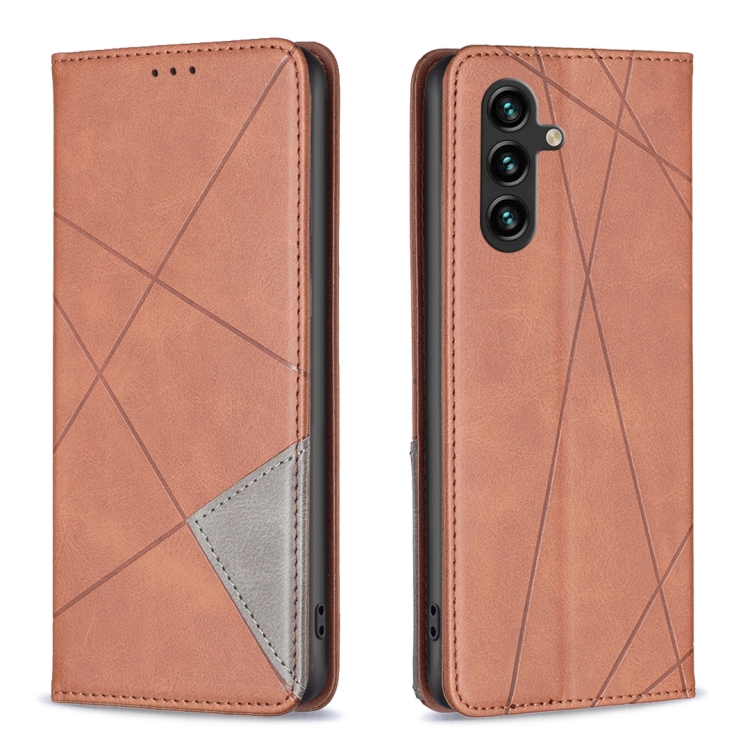 

For Samsung Galaxy A35 Rhombus Texture Magnetic Leather Phone Case(Brown)