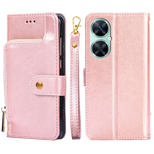 

For Huawei Enjoy 60 Pro / nova 11i Zipper Bag Leather Phone Case(Rose Gold)