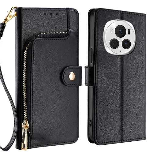 120cm leather shoulder bag handle purse strap handbags belt strap bag accessory For Honor Magic6 Pro Zipper Bag Leather Phone Case(Black)