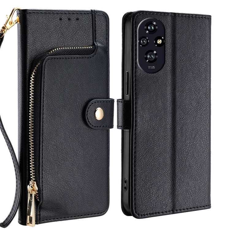 

For Honor 200 5G Zipper Bag Leather Phone Case(Black)