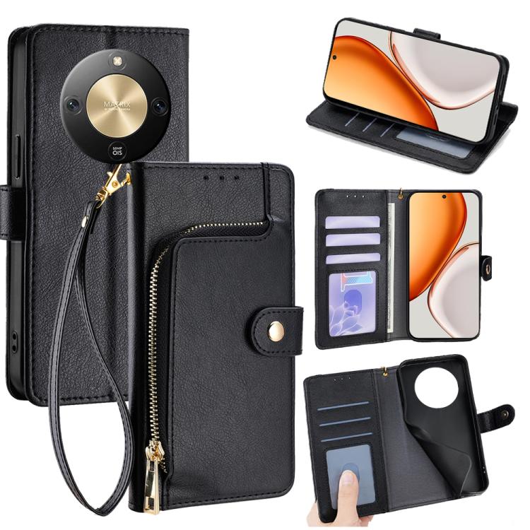 

For Honor X70 5G Zipper Bag Leather Phone Case(Black)