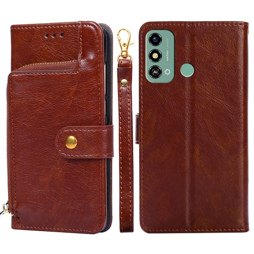 

For ZTE Blade A53 4G Zipper Bag Leather Phone Case(Brown)