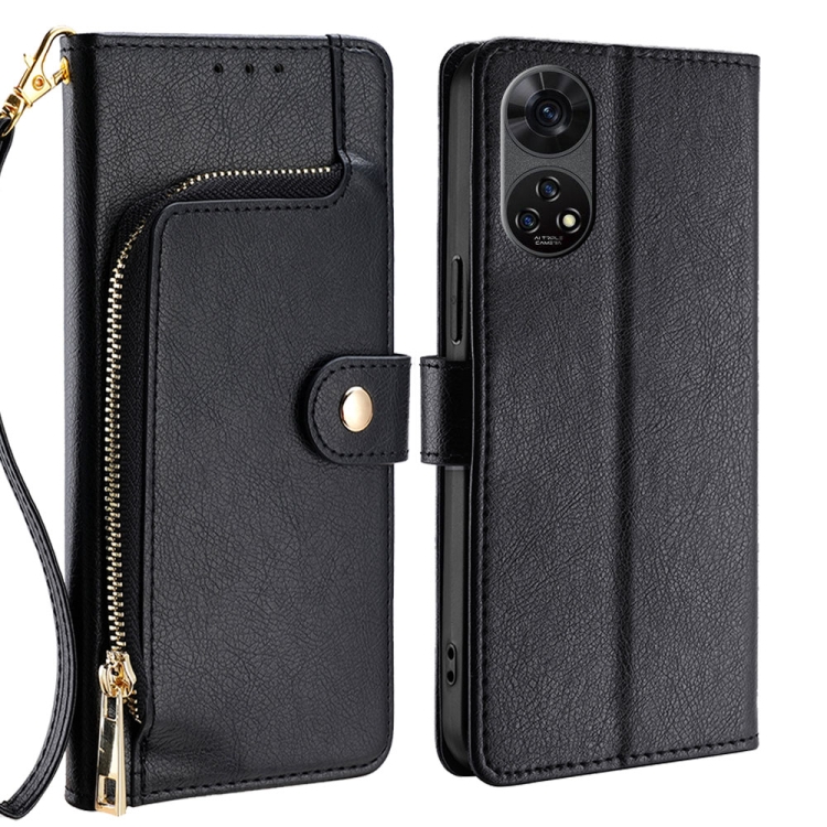 

For ZTE Anshin Family Zipper Bag Leather Phone Case(Black)