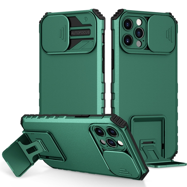 

For iPhone 15 Pro Max Stereoscopic Holder Sliding Camshield Phone Case(Green)