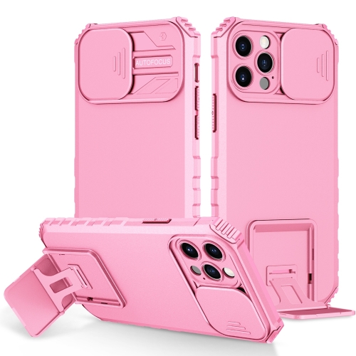 

For iPhone 15 Pro Stereoscopic Holder Sliding Camshield Phone Case(Pink)
