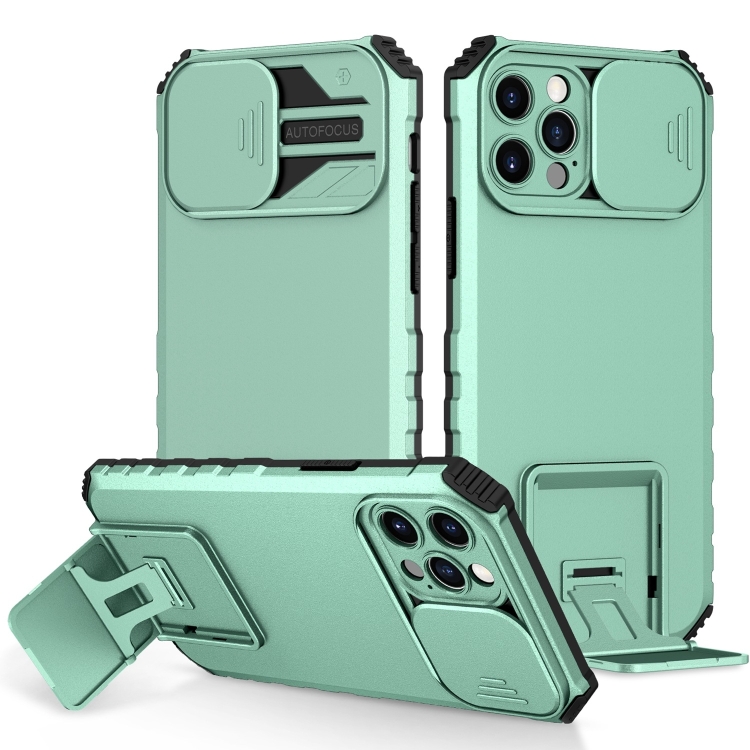

For iPhone 15 Pro Stereoscopic Holder Sliding Camshield Phone Case(Light Blue)
