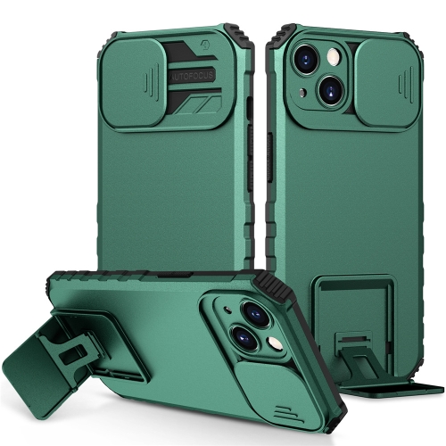 

For iPhone 15 Plus Stereoscopic Holder Sliding Camshield Phone Case(Green)